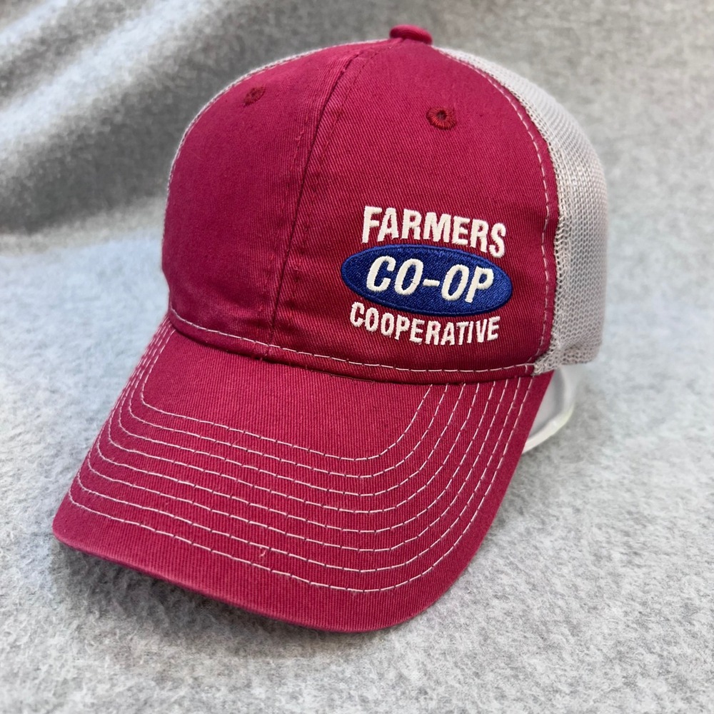 Farmers Co-Op Cooperative Mens Red Halo Trucker Hat Snapback Mesh OSFM